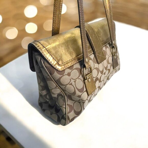 Vintage COACH Gold Metallic Signature Shoulder bag/ Satchel - Picture 9 of 16